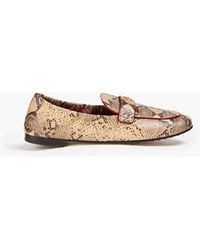 Tory Burch - Embellished Snake-Effect Leather Loafers - Lyst