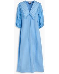 Ganni - Striped Cotton-poplin Midi Dress - Lyst