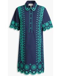 Saloni - Dree Scalloped Broderie Anglaise Cotton Mini Shirt Dress - Lyst