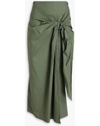 Brunello Cucinelli - Belted Draped Cotton-poplin Midi Skirt - Lyst