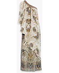 Camilla - One-shoulder Embellished Printed Silk-chiffon Maxi Dress - Lyst