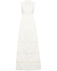 Huishan Zhang Lace-trimmed Fringed Satin-jacquard Maxi Dress - White