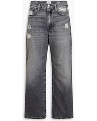 FRAME - Le Jane Cropped Distressed High-rise Straight-leg Jeans - Lyst
