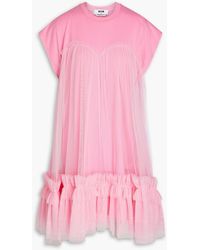 MSGM - Tiered Tulle And Cotton-jersey Mini Dress - Lyst