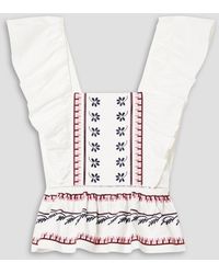 Lug Von Siga - Jade Ruffled Shirred Embroidered Cotton-poplin Top - Lyst