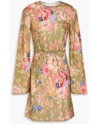 Zimmermann - Belted Floral-print Linen Mini Dress - Lyst