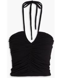 James Perse - Cropped Ruched Cotton-Blend Jersey Halterneck Top - Lyst