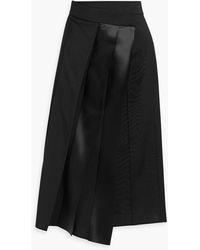Brunello Cucinelli - Pleated Satin-paneled Wool Midi Wrap Skirt - Lyst