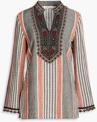 Tory Burch - Bead-embellished Embroidered Cotton-blend Tunic - Lyst