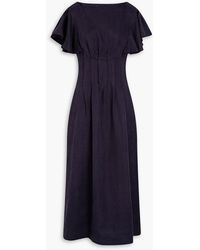 Chloé - Ruffled Pleated Linen Midi Dress - Lyst