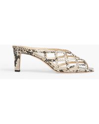 Jimmy Choo Minea Snake-embossed Leather Mules in White | Lyst