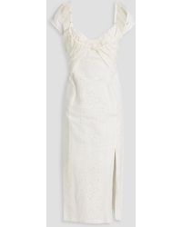 Jacquemus - Cold-shoulder Broderie Anglaise Linen-blend Midi Dress - Lyst