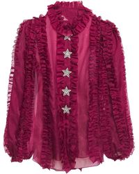 Dolce & Gabbana - Ruffled Embellished Silk-organza Shirt - Lyst