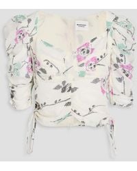 Isabel Marant - Galaor Cropped Ruched Printed Cotton-Voile Blouse - Lyst