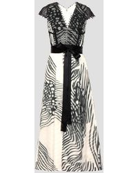 Amanda Wakeley Lace-paneled Printed Cotton-blend Cloqué Midi Dress - White