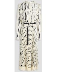 3.1 Phillip Lim - Belted Pleated Printed Satin-Twill And Chiffon Midi Dress - Lyst