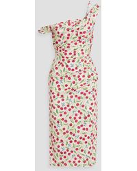 Carolina Herrera - One-shoulder Printed Cotton-blend Poplin Mini Dress - Lyst