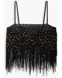 Anna Quan - Tatiana Cropped Bead-embellished Fringed Mesh Top - Lyst