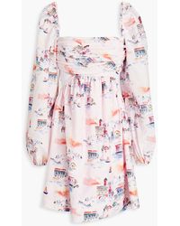 Rebecca Vallance - Ruched Printed Cotton And Silk-blend Poplin Mini Dress - Lyst