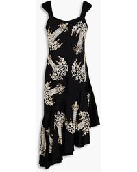 Moschino - Asymmetric Embellished Satin Crepe Dress - Lyst