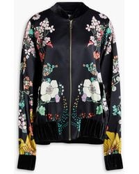 CAMILLA - Embellished Floral-Print Silk-Satin Bomber Jacket - Lyst