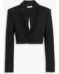 Area - Cropped Crystal-Embellished Wool-Twill Blazer - Lyst