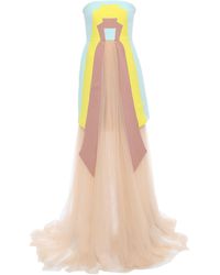 Delpozo Layered Color-block Wool-crepe And Tulle Gown Mint - Multicolour