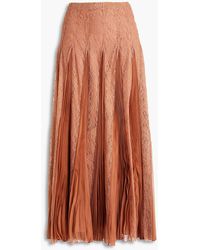 Valentino Garavani - Lace-paneled Pleated Silk-chiffon Midi Skirt - Lyst