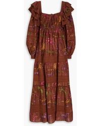 FARM Rio - Ruffled Printed Broderie Anglaise Cotton Maxi Dress - Lyst
