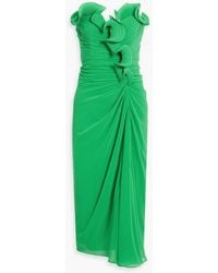Badgley Mischka - Strapless Ruffled Plissé-Georgette Midi Dress - Lyst