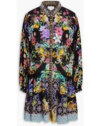CAMILLA - Crystal-Embellished Floral-Print Silk Crepe De Chine Mini Shirt Dress - Lyst