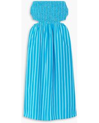 Faithfull The Brand - Deva Strapless Cutout Striped Cotton-poplin Midi Dress - Lyst