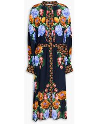 Borgo De Nor - Pintucked Floral-print Crepe De Chine Midi Shirt Dress - Lyst