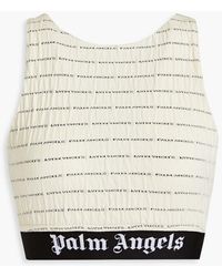 Palm Angels - Cropped t-shirt aus jersey aus einer baumwollmischung mit print und raffung - Lyst