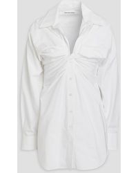 T By Alexander Wang - Ruched Cotton-poplin Mini Shirt Dress - Lyst