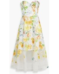 Marchesa - Strapless Embroidered Tulle Midi Dress - Lyst