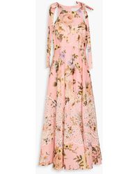 Zimmermann - Floral-Print Broderie Anglaise Linen Midi Dress - Lyst
