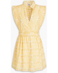 Claudie Pierlot - Russet Wrap-effect Broderie Anglaise Cotton Mini Dress - Lyst