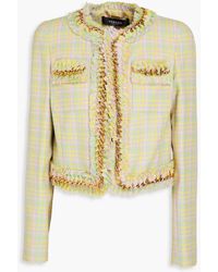Versace - Cropped jacke aus tweed aus einer baumwollmischung mit hahnentrittmuster und verzierung - Lyst