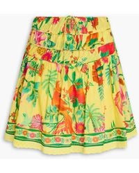 FARM Rio - Lace-trimmed Floral-print Cotton Mini Skirt - Lyst