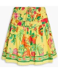 FARM Rio - Lace-trimmed Floral-print Cotton Mini Skirt - Lyst