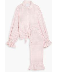Sleeper - Rumba Ruffled Gingham Linen-blend Pajama Set - Lyst