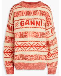 Ganni - Pullover aus woll-jacquard - Lyst