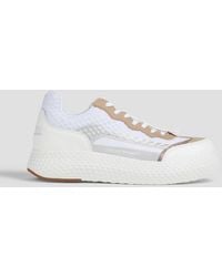 Emporio Armani - Leather And Mesh Sneakers - Lyst