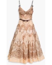 Zimmermann - Belted Cutout Linen And Silk-Blend Midi Dress - Lyst