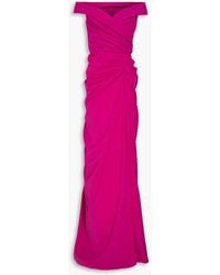 Rhea Costa - Athena Off-the-shoulder Draped Crepe Gown - Lyst