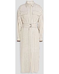 Brunello Cucinelli - Belted Striped Twill Midi Shirt Dress - Lyst