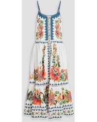 FARM Rio - Floral-print Swiss-dot Cotton Midi Dress - Lyst
