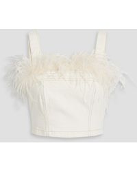 Jonathan Simkhai - Reeves Cropped Feather-Trimmed Denim Top - Lyst