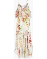 Camilla - Cold-shoulder Floral-print Silk Crepe De Chine Wrap Dress - Lyst